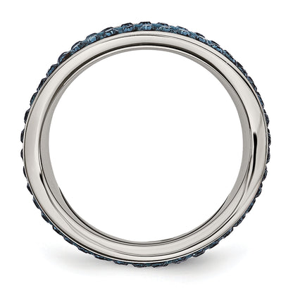 Edelstahl 4mm Poliert Blau Kristall Gewellt Ring