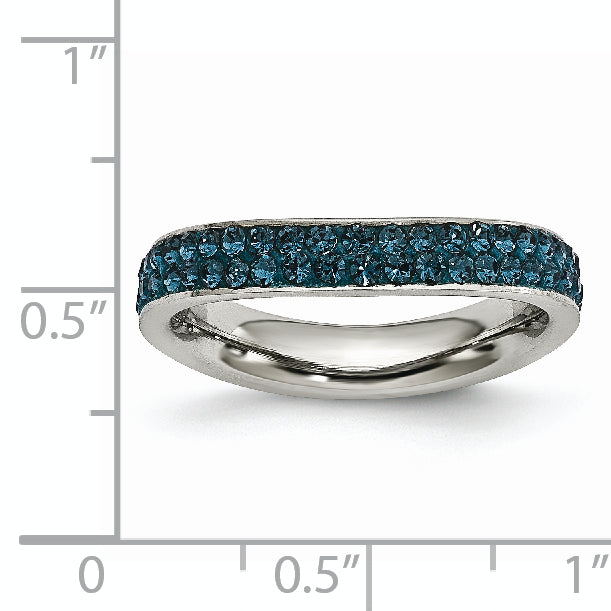 Edelstahl 4mm Poliert Blau Kristall Gewellt Ring