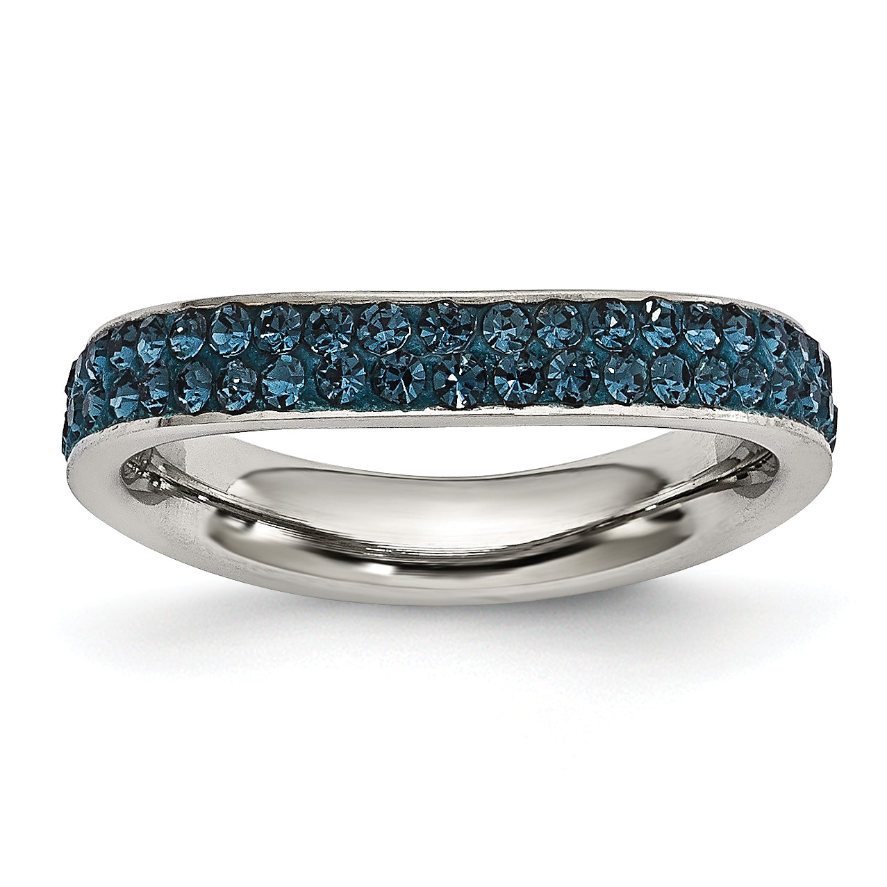Edelstahl 4mm Poliert Blau Kristall Gewellt Ring