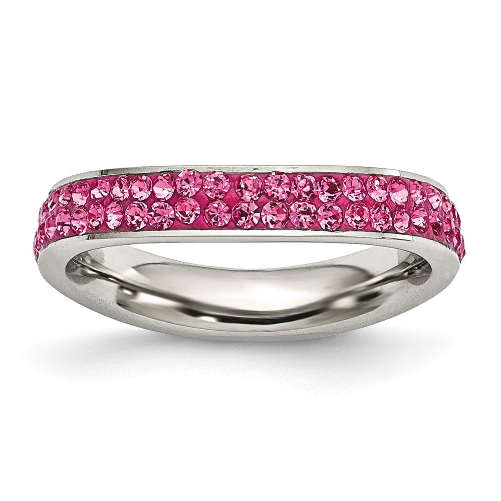 Edelstahl 4mm Poliert Rosa Kristall Ring