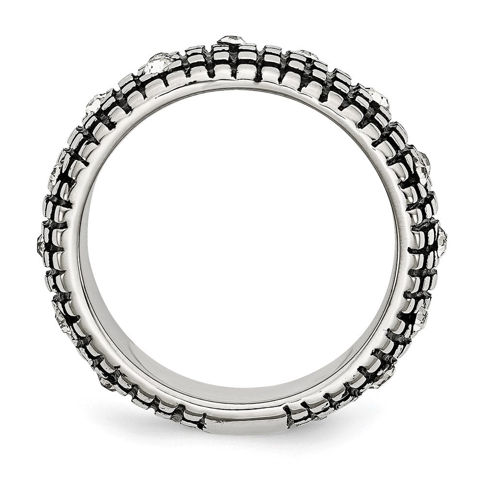 Edelstahl Antikisiert und Poliert Kristall 10mm Ring