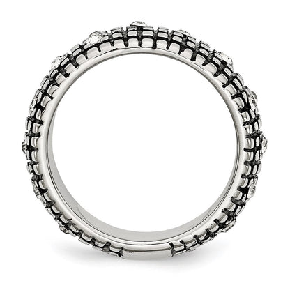 Edelstahl Antikisiert und Poliert Kristall 10mm Ring