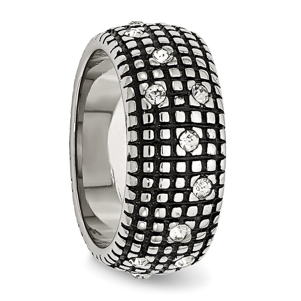 Edelstahl Antikisiert und Poliert Kristall 10mm Ring