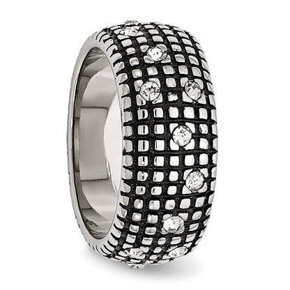 Edelstahl Antikisiert und Poliert Kristall 10mm Ring