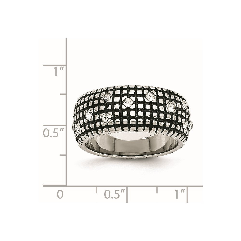 Edelstahl Antikisiert und Poliert Kristall 10mm Ring