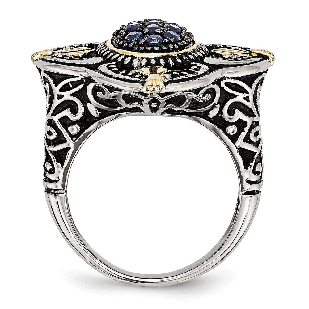 Edelstahl Blau Glas mit Gelb Ip Beschichtet Akzente Antikisiert Ring (size 9 Nur)