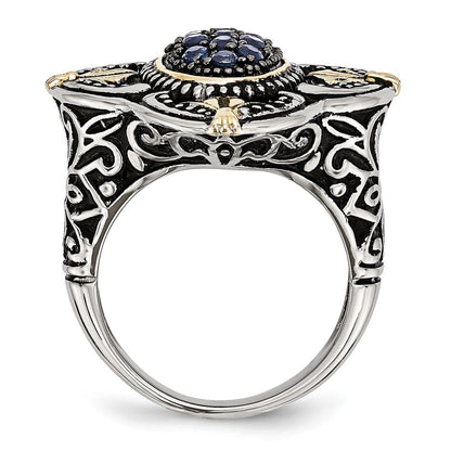 Edelstahl Blau Glas mit Gelb Ip Beschichtet Akzente Antikisiert Ring (size 9 Nur)