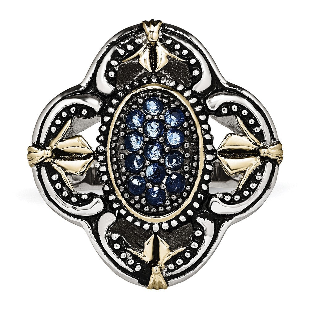 Edelstahl Blau Glas mit Gelb Ip Beschichtet Akzente Antikisiert Ring (size 9 Nur)