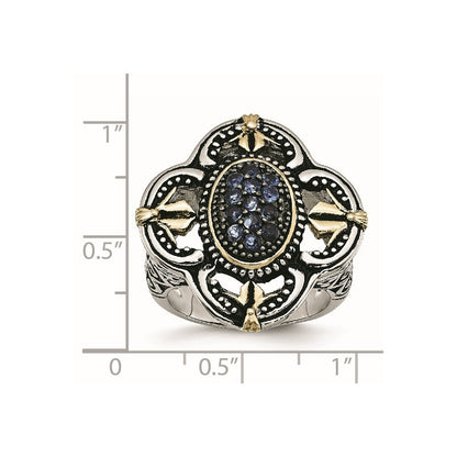 Edelstahl Blau Glas mit Gelb Ip Beschichtet Akzente Antikisiert Ring (size 9 Nur)