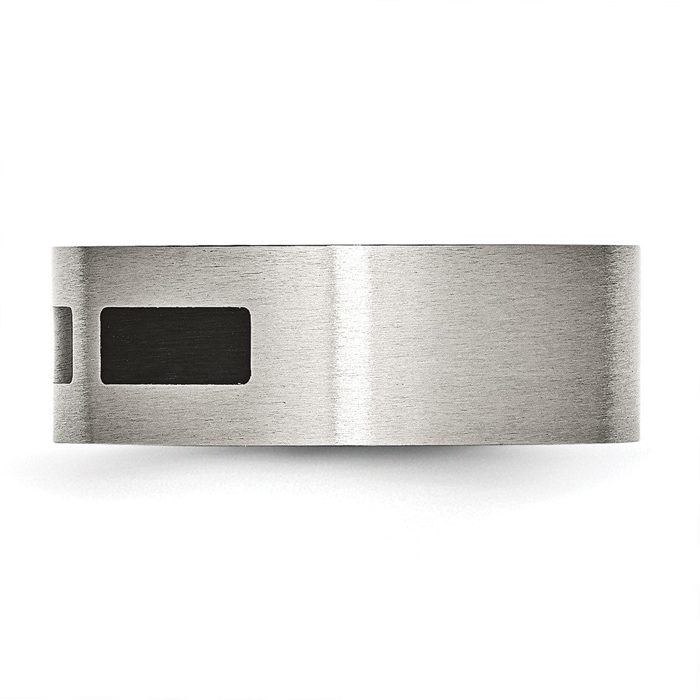 Edelstahl Gebürstet Schwarz Gummi 8mm Flach Ring