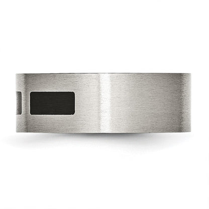 Edelstahl Gebürstet Schwarz Gummi 8mm Flach Ring