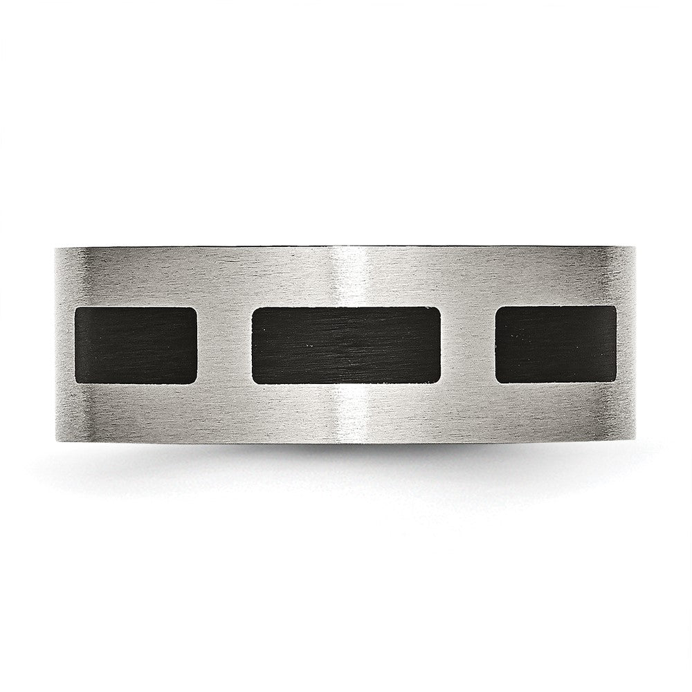 Edelstahl Gebürstet Schwarz Gummi 8mm Flach Ring