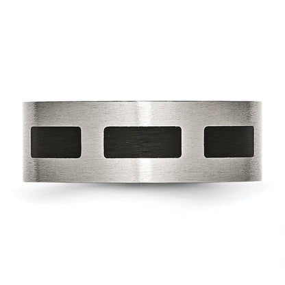 Edelstahl Gebürstet Schwarz Gummi 8mm Flach Ring