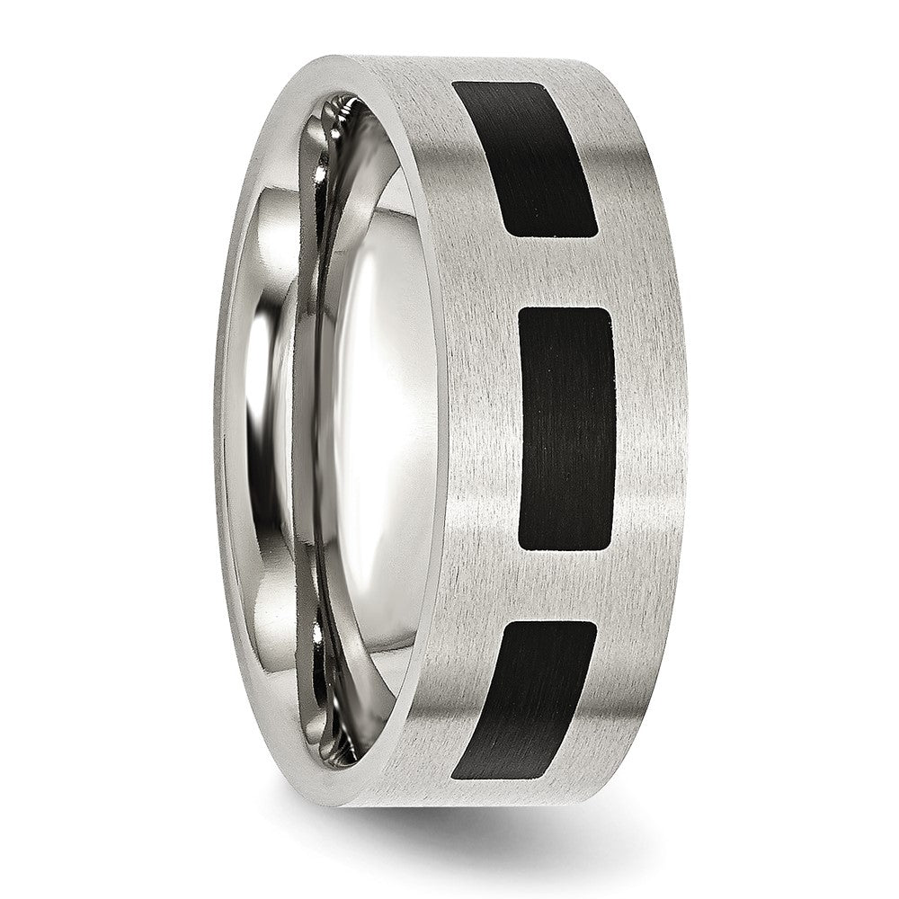 Edelstahl Gebürstet Schwarz Gummi 8mm Flach Ring