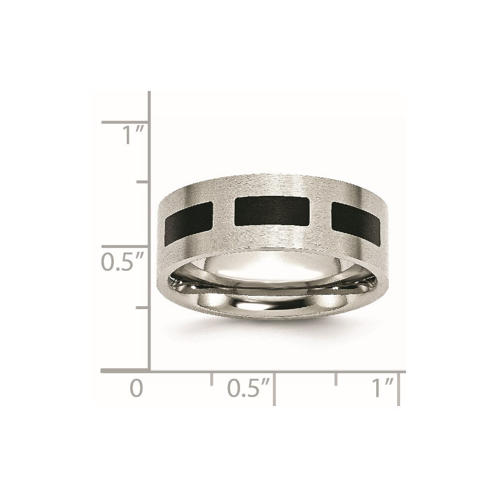 Edelstahl Gebürstet Schwarz Gummi 8mm Flach Ring