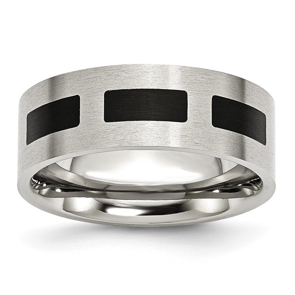 Edelstahl Gebürstet Schwarz Gummi 8mm Flach Ring