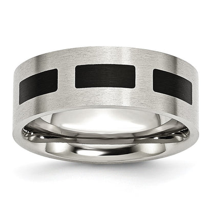 Edelstahl Gebürstet Schwarz Gummi 8mm Flach Ring