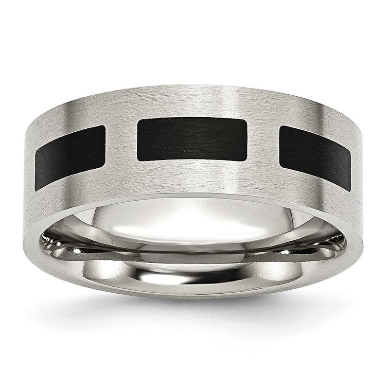Edelstahl Gebürstet Schwarz Gummi 8mm Flach Ring