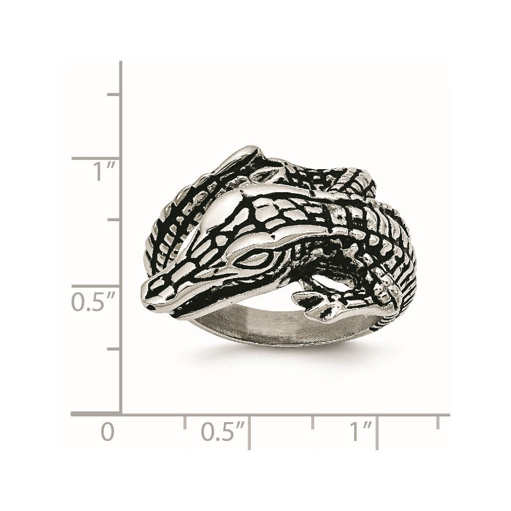 Edelstahl Antikisiert Alligator Ring (size 8 Nur)