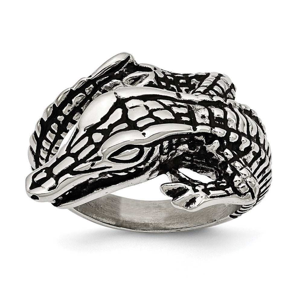 Edelstahl Antikisiert Alligator Ring (size 8 Nur)
