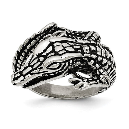 Edelstahl Antikisiert Alligator Ring (size 8 Nur)