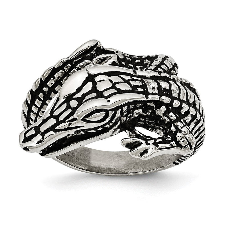 Edelstahl Antikisiert Alligator Ring (size 8 Nur)