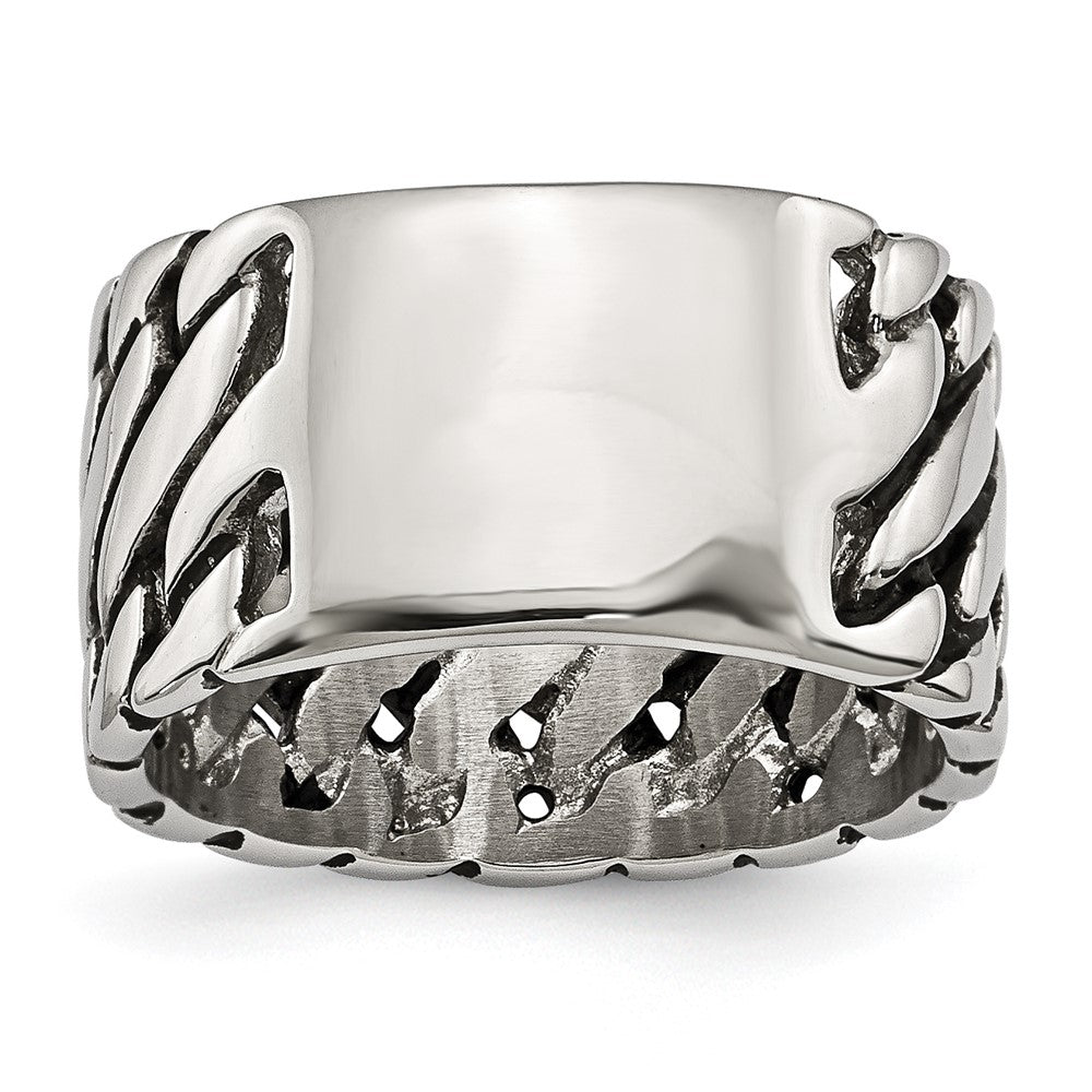 Edelstahl Poliert Tread Design Ring (size 8 Nur)