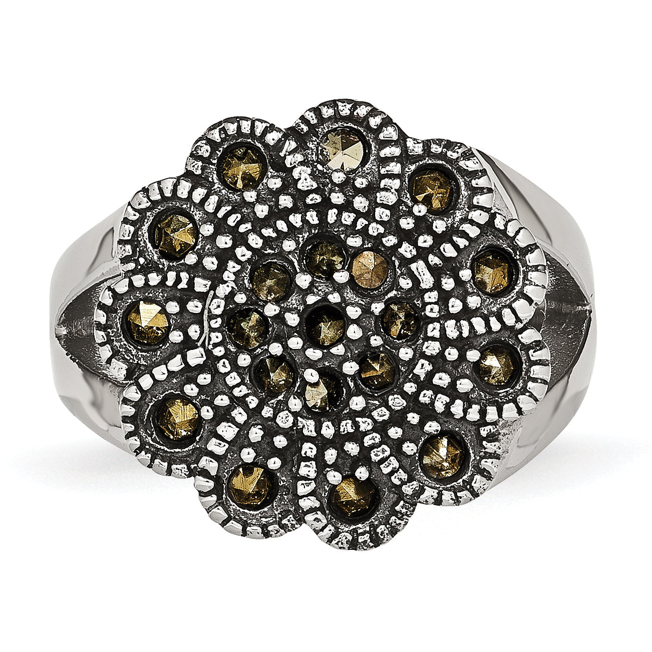 Edelstahl Strukturiert Blume Markasit Ring