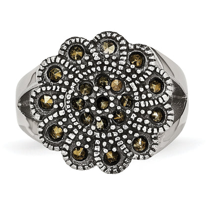 Edelstahl Strukturiert Blume Markasit Ring