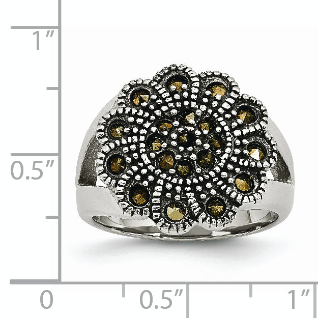 Edelstahl Strukturiert Blume Markasit Ring