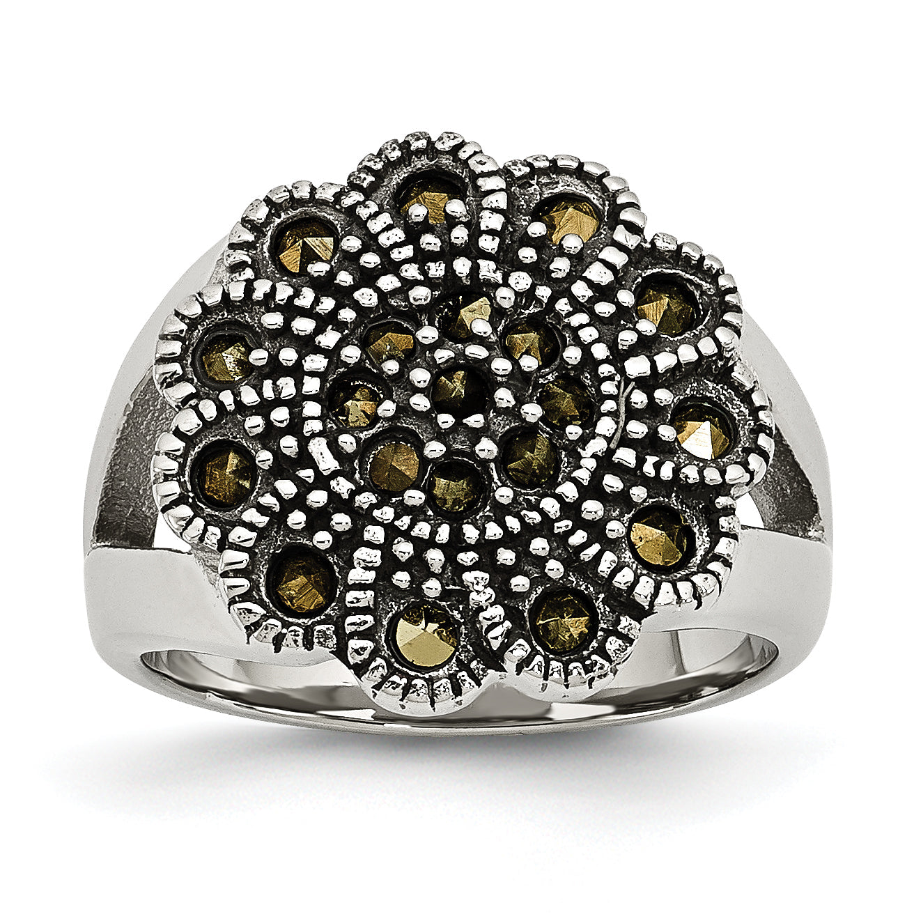 Edelstahl Strukturiert Blume Markasit Ring