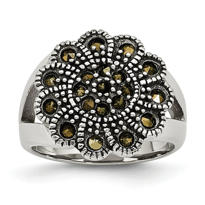Edelstahl Strukturiert Blume Markasit Ring