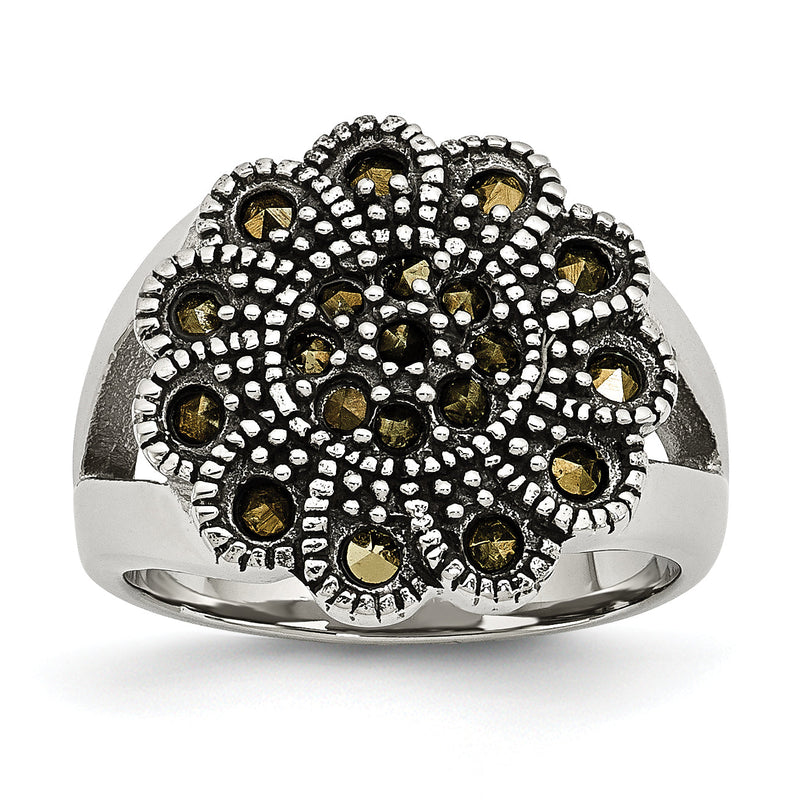Edelstahl Strukturiert Blume Markasit Ring