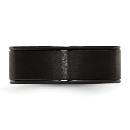 Edelstahl 8mm Schwarz Ip Beschichtet Gerillt Gebürstet/polished Ring