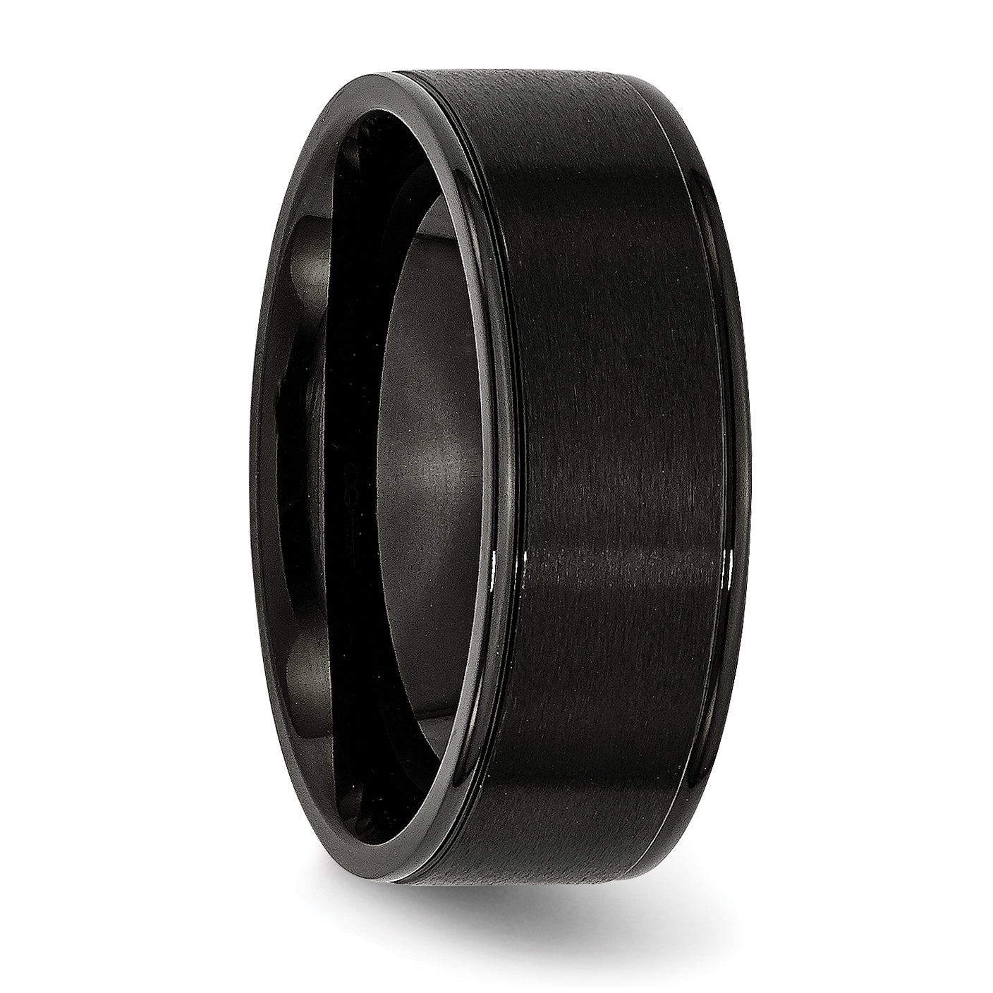 Edelstahl 8mm Schwarz Ip Beschichtet Gerillt Gebürstet/polished Ring