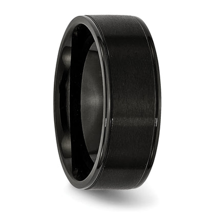 Edelstahl 8mm Schwarz Ip Beschichtet Gerillt Gebürstet/polished Ring