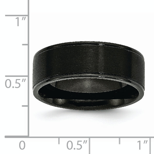 Edelstahl 8mm Schwarz Ip Beschichtet Gerillt Gebürstet/polished Ring