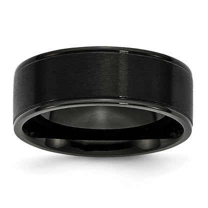 Edelstahl 8mm Schwarz Ip Beschichtet Gerillt Gebürstet/polished Ring
