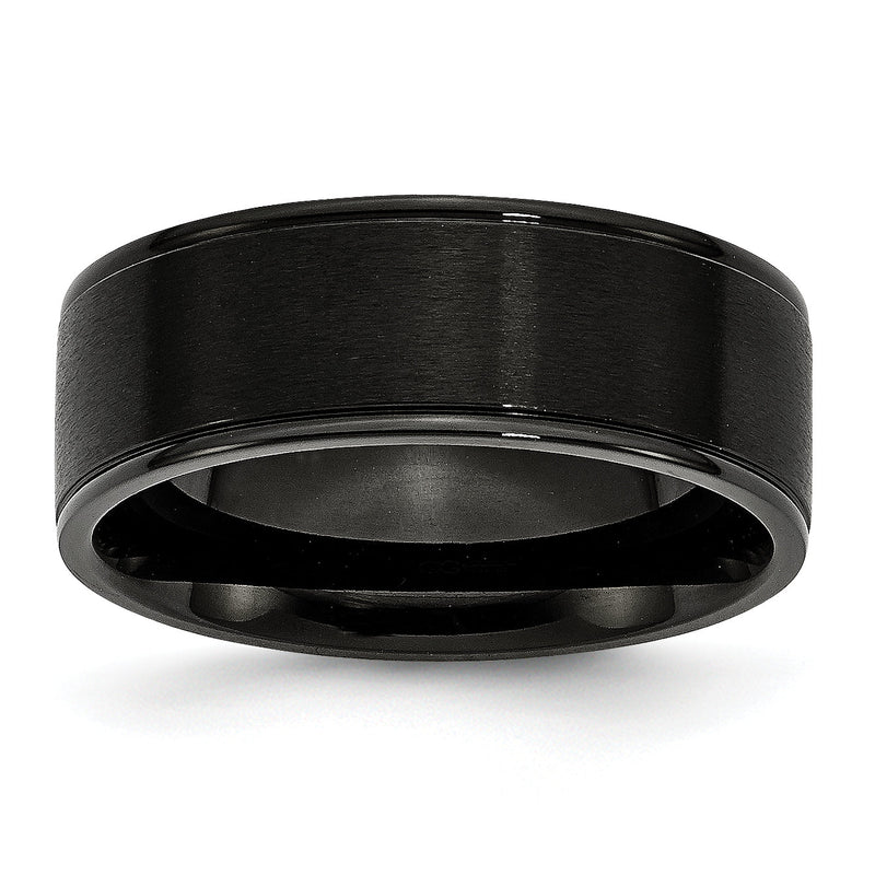 Edelstahl 8mm Schwarz Ip Beschichtet Gerillt Gebürstet/polished Ring