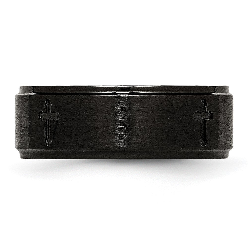 Edelstahl Gebürstet/polished Schwarz Ip Beschichtet Kreuz 8mm Ring (size 7.5 Nur)