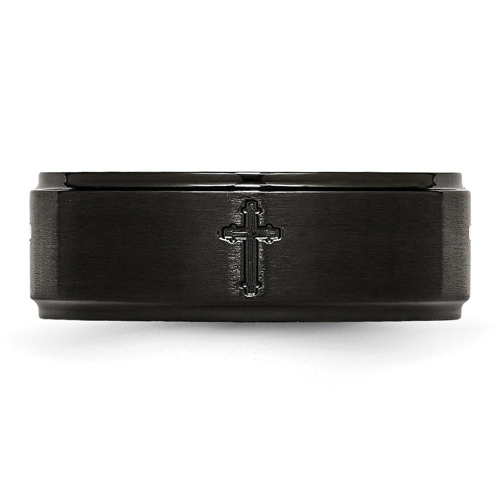 Edelstahl Gebürstet/polished Schwarz Ip Beschichtet Kreuz 8mm Ring (size 7.5 Nur)