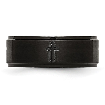Edelstahl Gebürstet/polished Schwarz Ip Beschichtet Kreuz 8mm Ring (size 7.5 Nur)