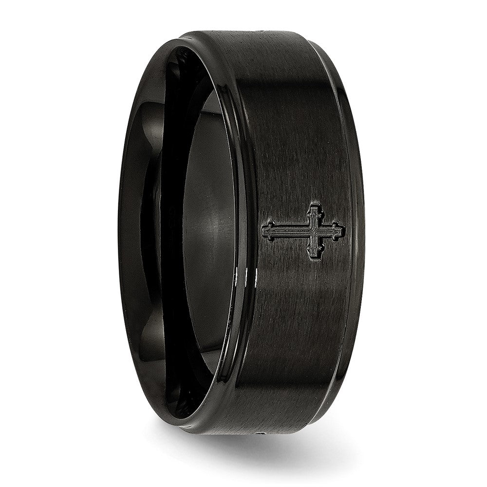 Edelstahl Gebürstet/polished Schwarz Ip Beschichtet Kreuz 8mm Ring (size 7.5 Nur)