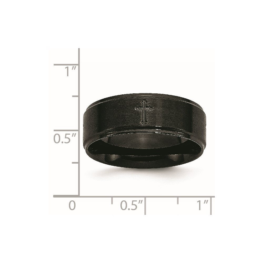 Edelstahl Gebürstet/polished Schwarz Ip Beschichtet Kreuz 8mm Ring (size 7.5 Nur)