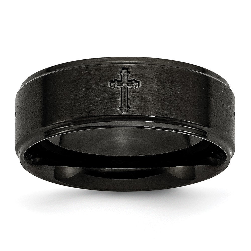Edelstahl Gebürstet/polished Schwarz Ip Beschichtet Kreuz 8mm Ring (size 7.5 Nur)