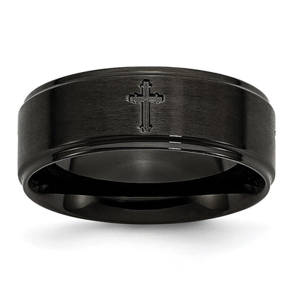 Edelstahl Gebürstet/polished Schwarz Ip Beschichtet Kreuz 8mm Ring (size 7.5 Nur)