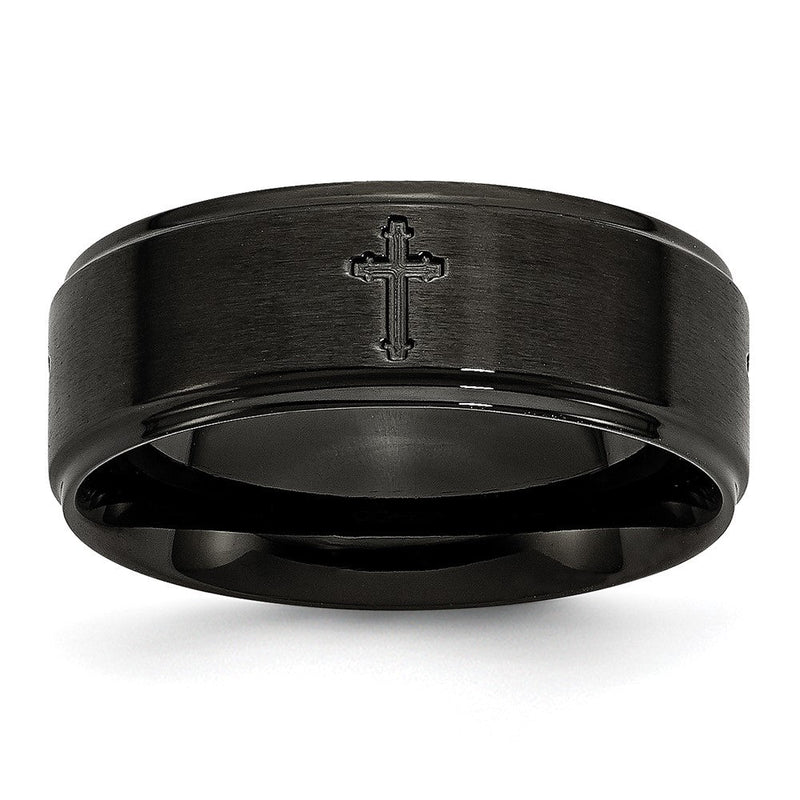Edelstahl Gebürstet/polished Schwarz Ip Beschichtet Kreuz 8mm Ring (size 7.5 Nur)