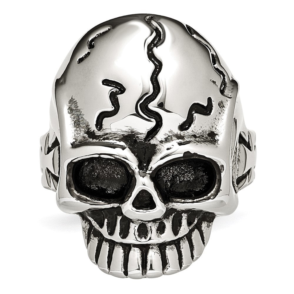 Edelstahl Antikisiert und Poliert Totenkopf Ring (size 12 Nur)
