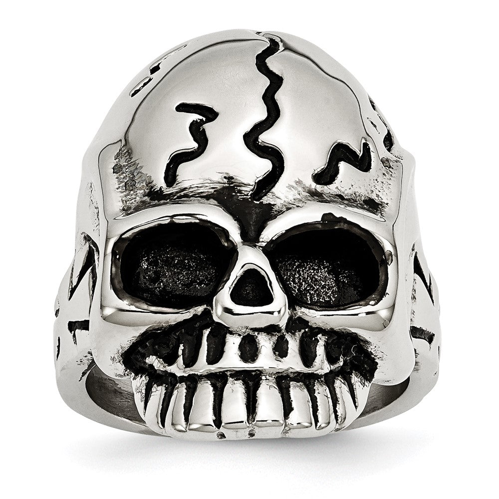 Edelstahl Antikisiert und Poliert Totenkopf Ring (size 12 Nur)