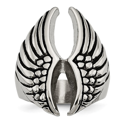 Edelstahl Poliert und Antikisiert Flügel Ring